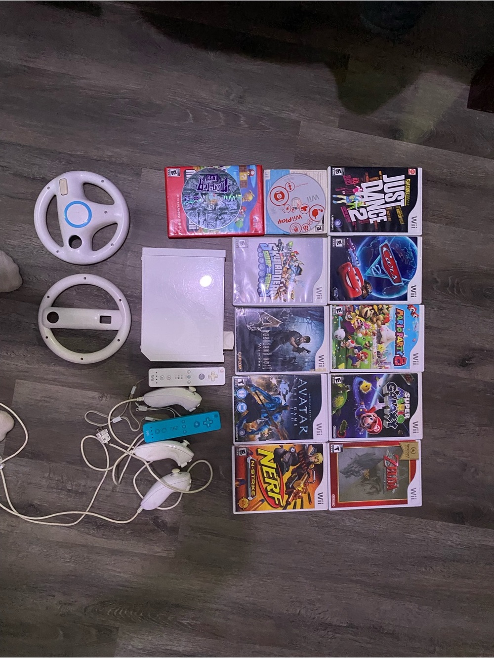 Nintendo White Wii Console Bundle with White & Blue Remotes and Accessories
